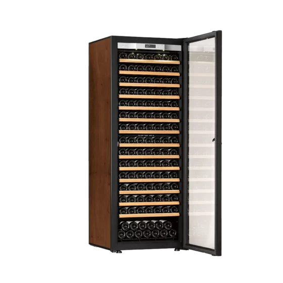Design wine fridge big capacity free-standing tobacco with handle and black glass door