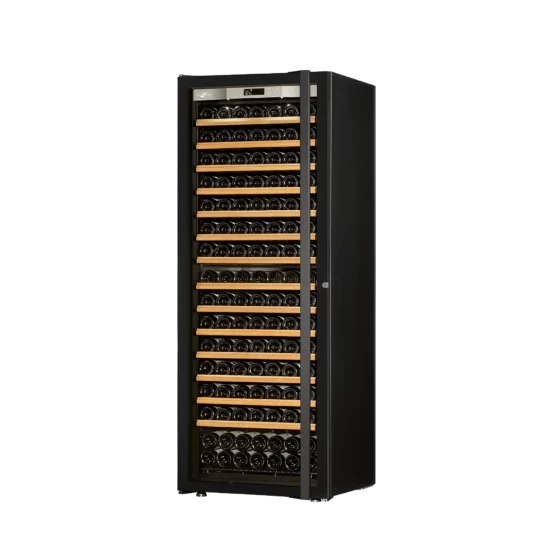 Design wine fridge big capacity free-standing black with handle and black glass door