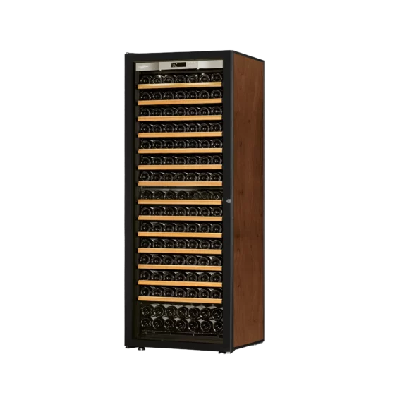 Design wine fridge big capacity free-standing tobacco with black glass door