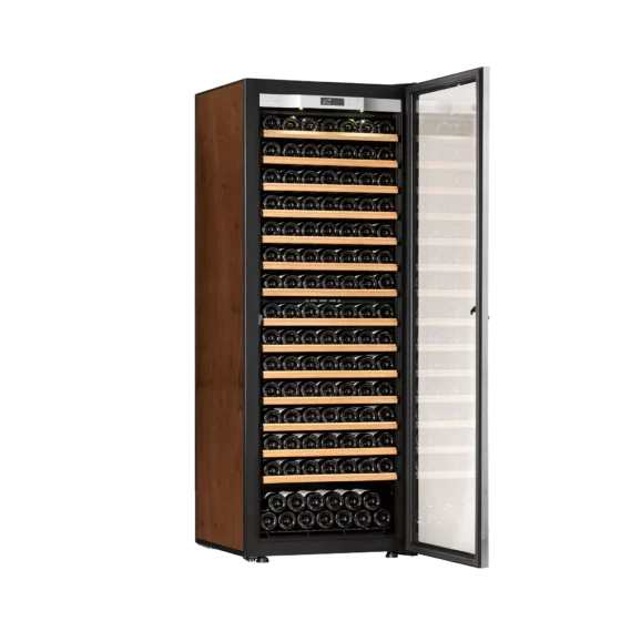 Design wine fridge big capacity free-standing tobacco with black glass door