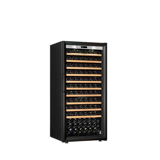Wine fridge medium capacity black with glass door and integrated light