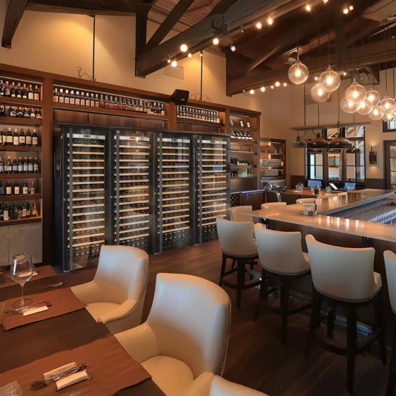 Design wine cellar medium capacity black with silver glass door in a design kitchen
