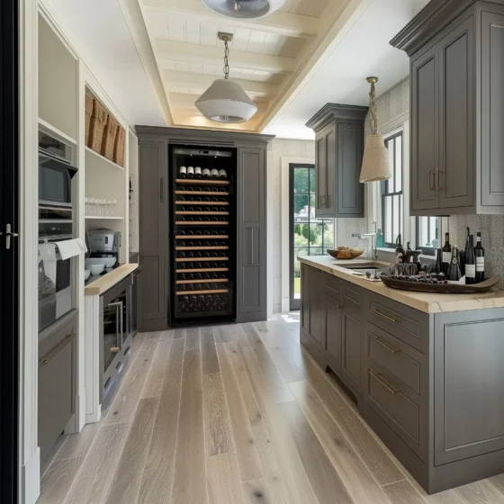 Design wine fridge big capacity black built in a kitchen with glass door in a design kitchen